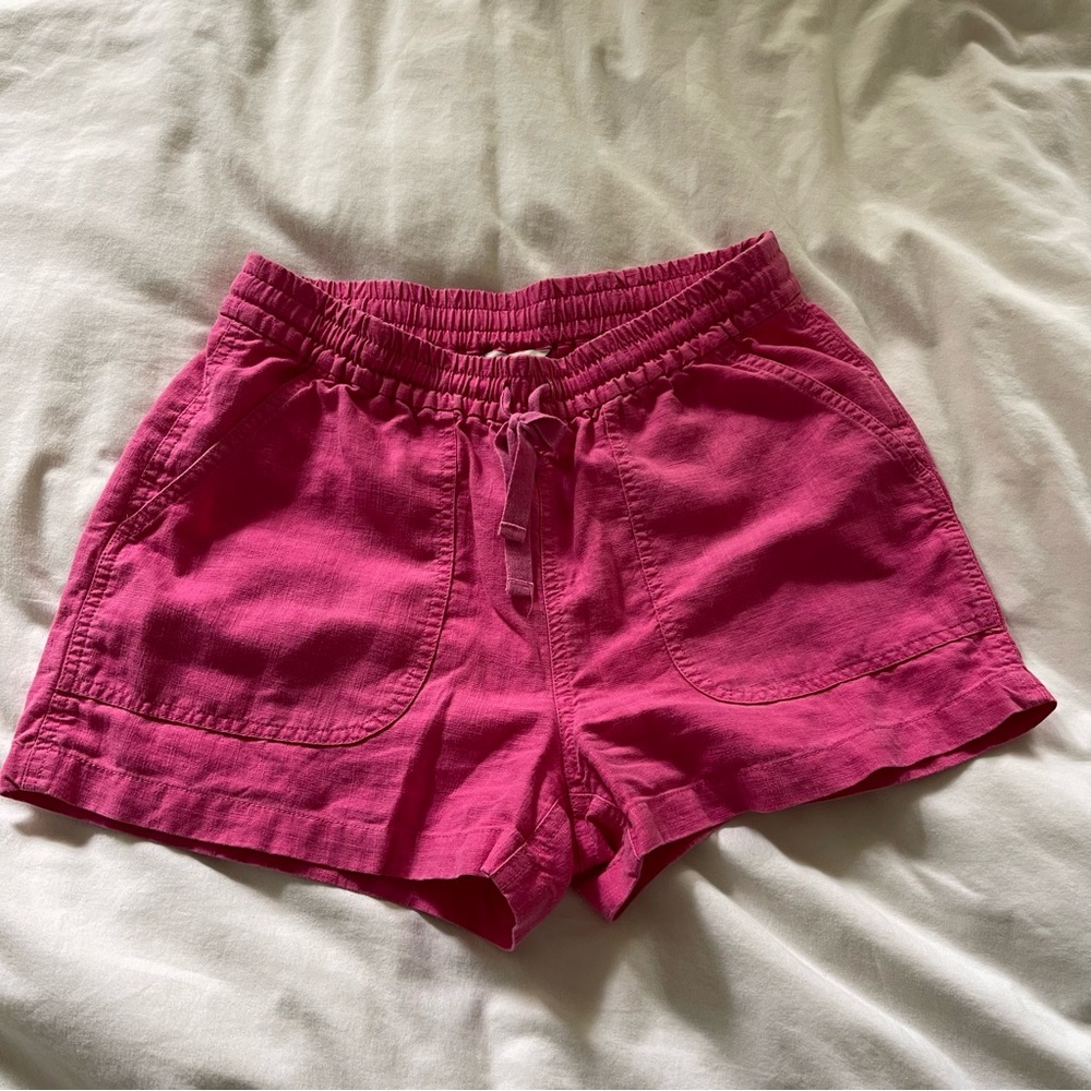 J. crew Seaside Linen Drawstring Shorts in Hot Pink